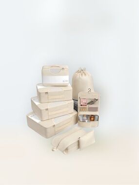 Packing Cubes 8 Set Travel Luggage Bags - Cream / Beige